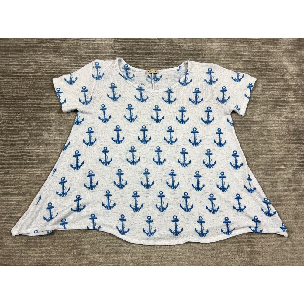 Agate Top Womens White Blue 2XL Anchor Pattern Short Sleeve Knit Tunic